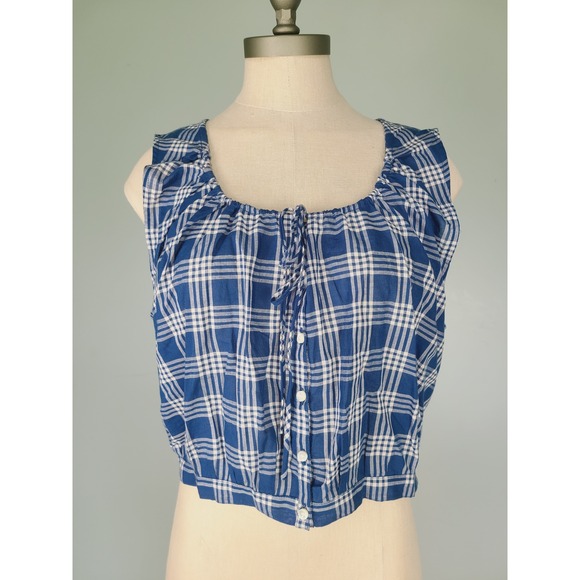 Doen Tops - Dôen Sz M Theo Top Dorset Plaid 100% Organic Cotton Blue Cottagecore Old Money